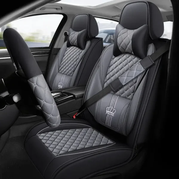 Crown Leather Car Seat Cover – Face Ash/Grey & Back Black