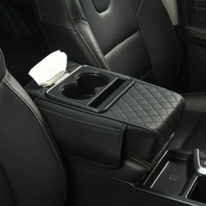 Leather Car Armrest with Cup Holder & Tissue Box - Multifunctional black